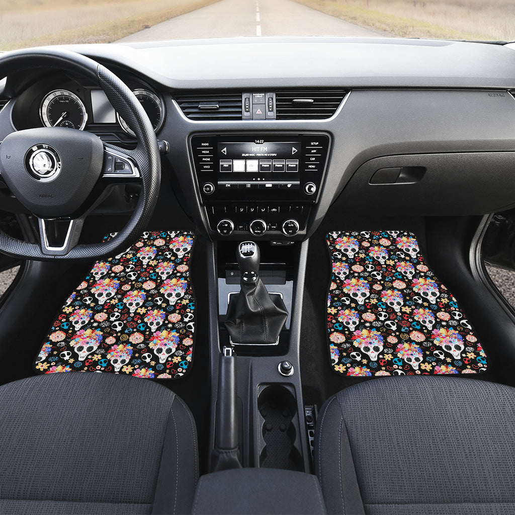 Set of 4 pcs floral sugar skull car mats