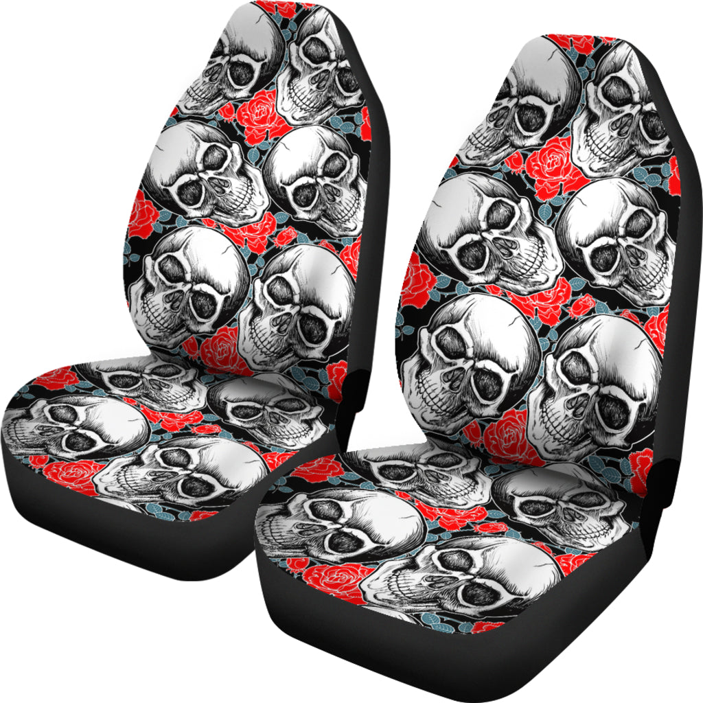 Set of 2 pcs - Skull Gothic Horror Flaming Fire Halloween skull car seat covers