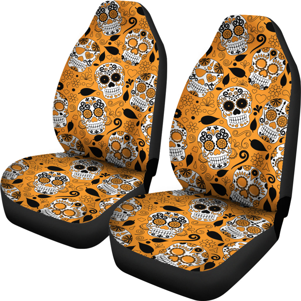 Orange Sugar Skull Car Seat Covers