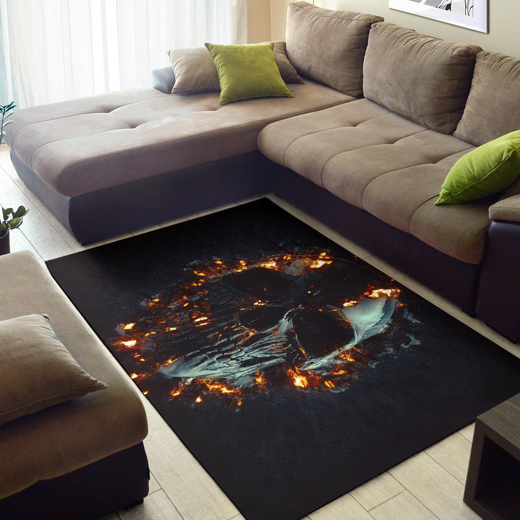 Flaming skull gothic rug mat carpet