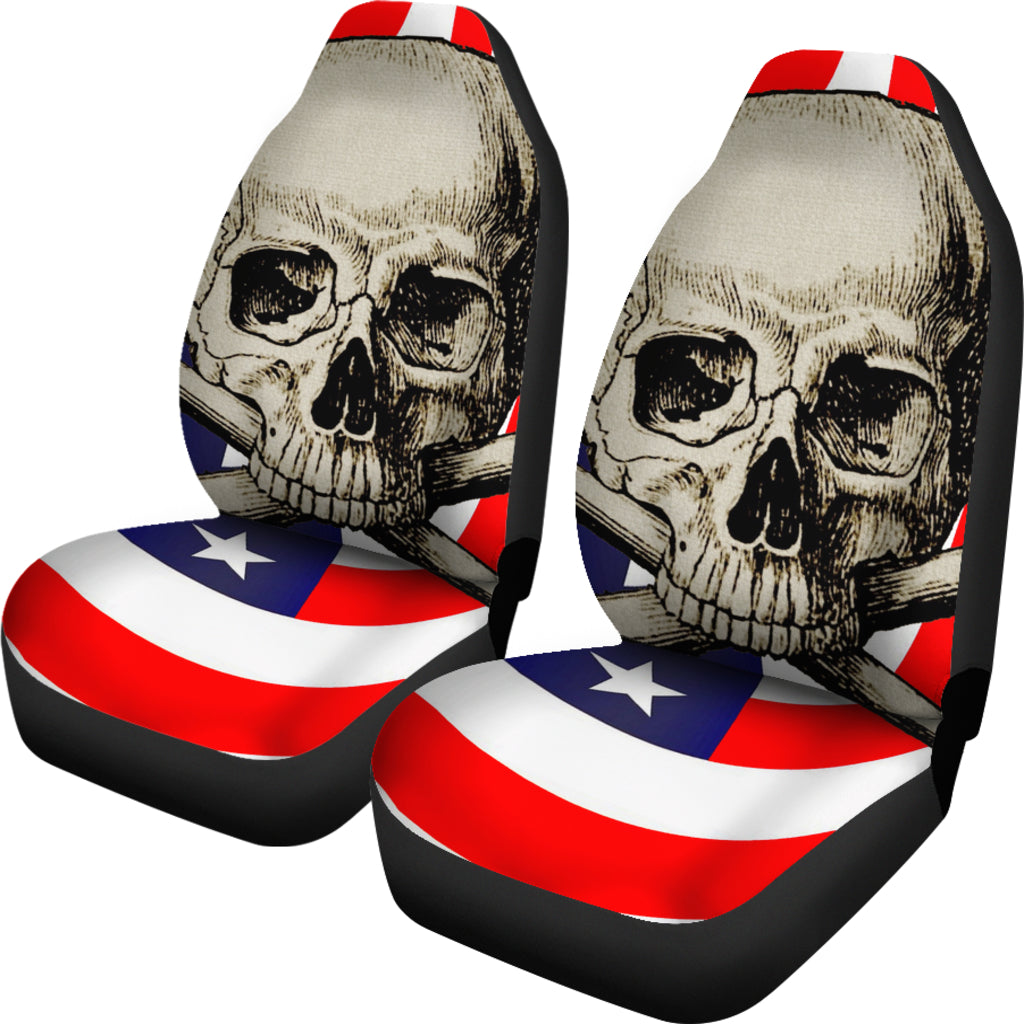 Set of 2 - Flag Skull car seat cover