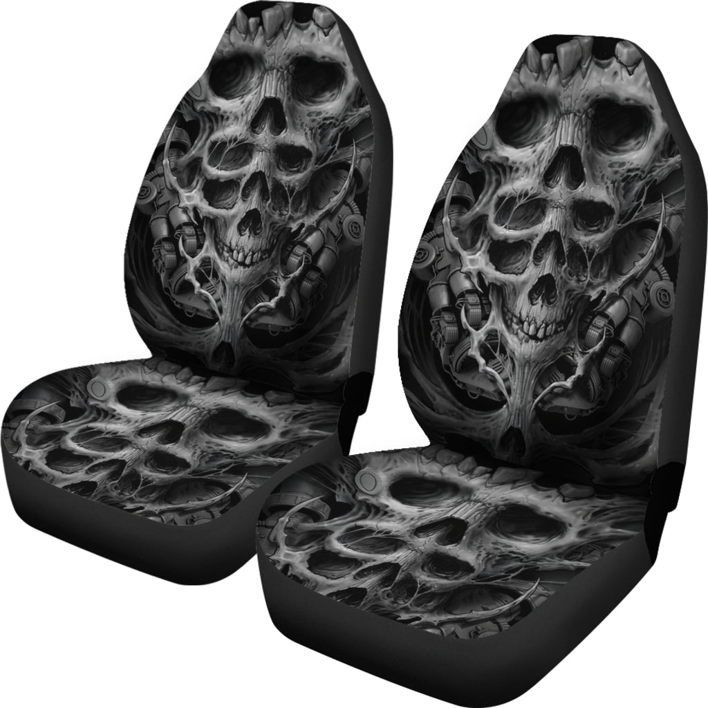 Set of 2 pcs - Skull Gothic Horror Flaming Fire Halloween skull car seat covers