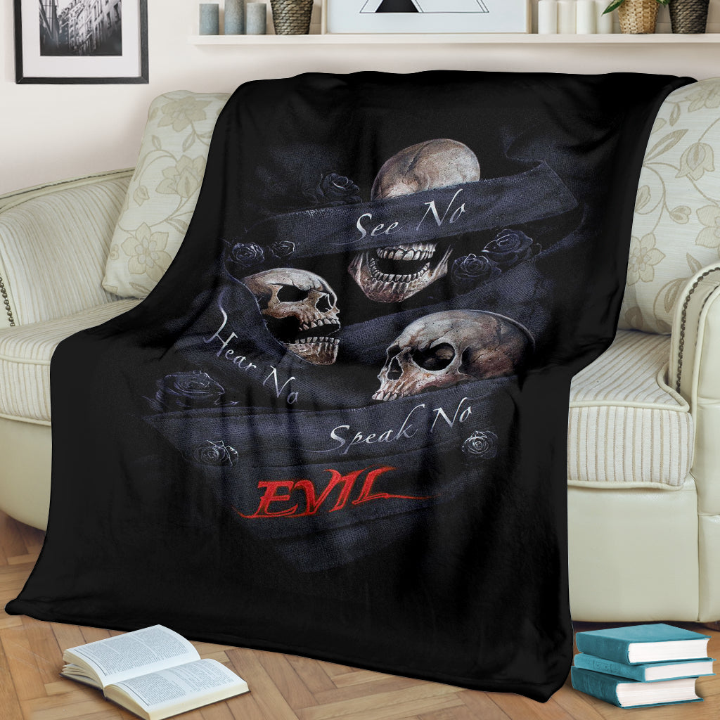 No see no hear no speak evils skull halloween Warm Blanket