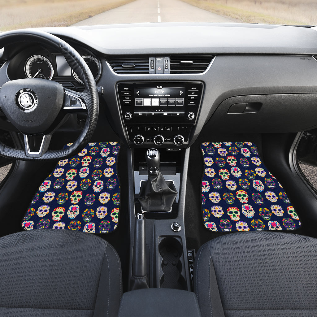 Set of 4 pcs floral day of the dead sugar skull car mats