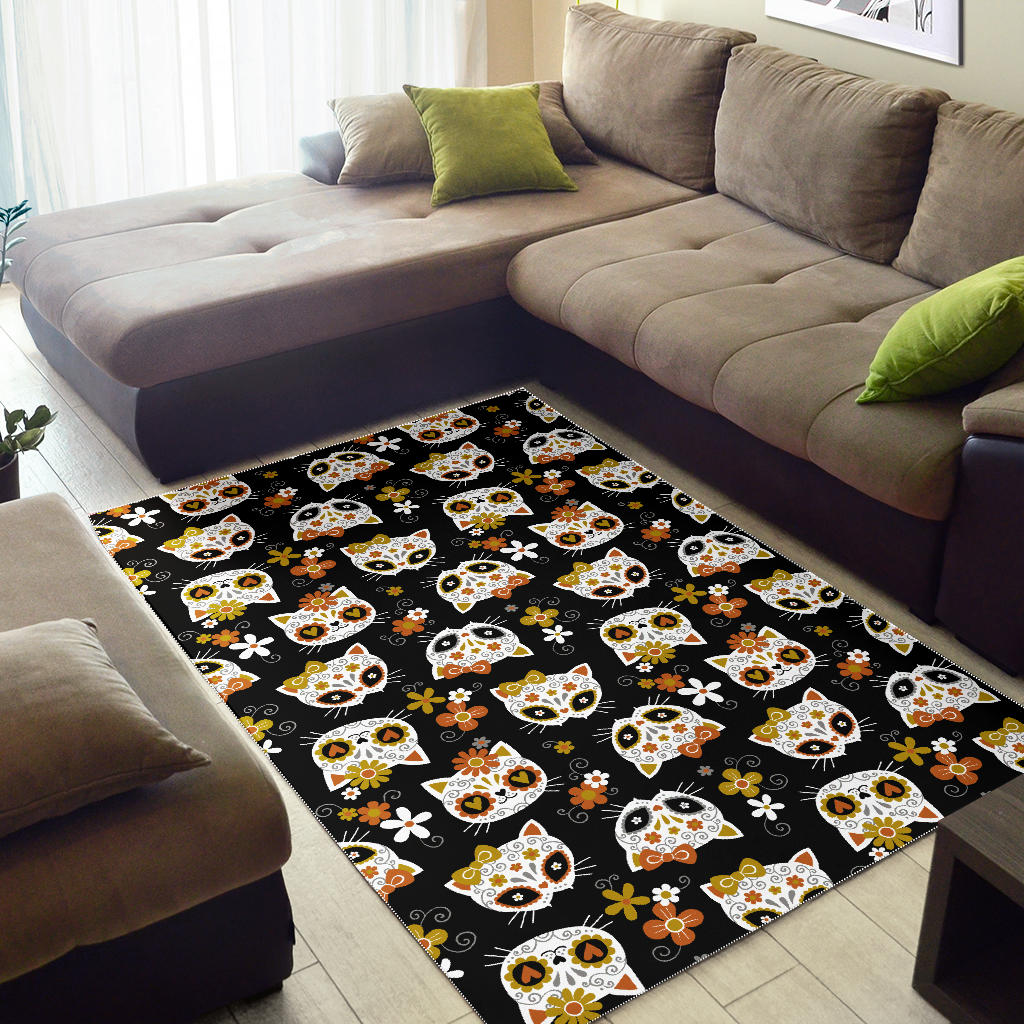 Sugar skull cat rug carpet mat
