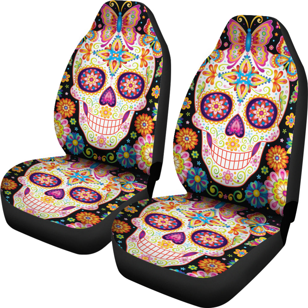 Set 2 pcs sugar skull day of the dead car seat cover