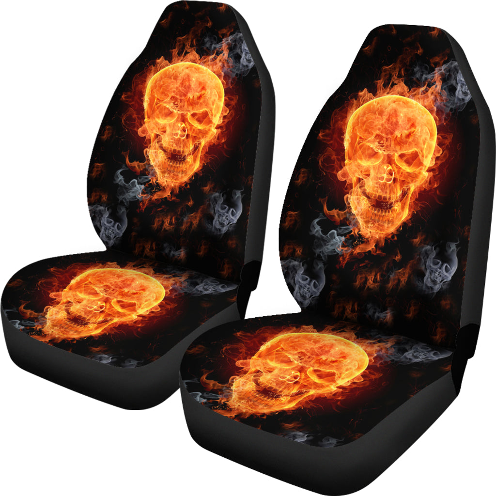 Set of 2 pcs - Skull Gothic Horror Flaming Fire halloween skull car seat covers