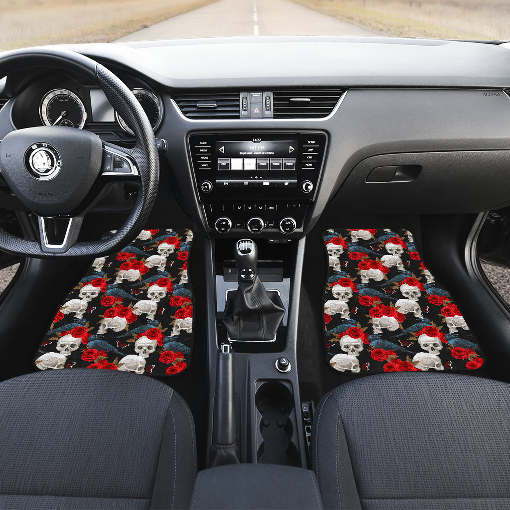 Set of 4 pcs floral rose skull car mats