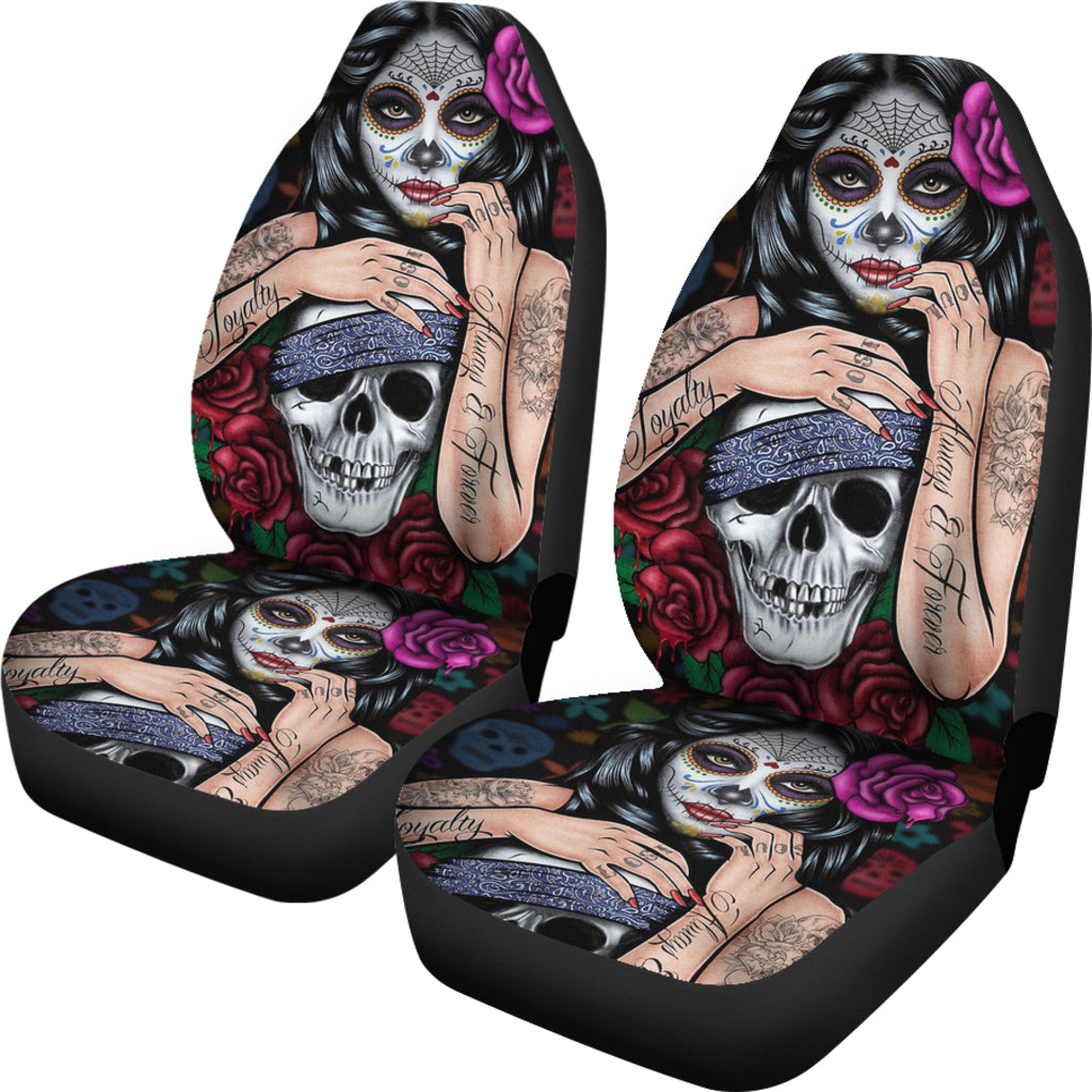 Set of 2 pcs skull girl car seat covers