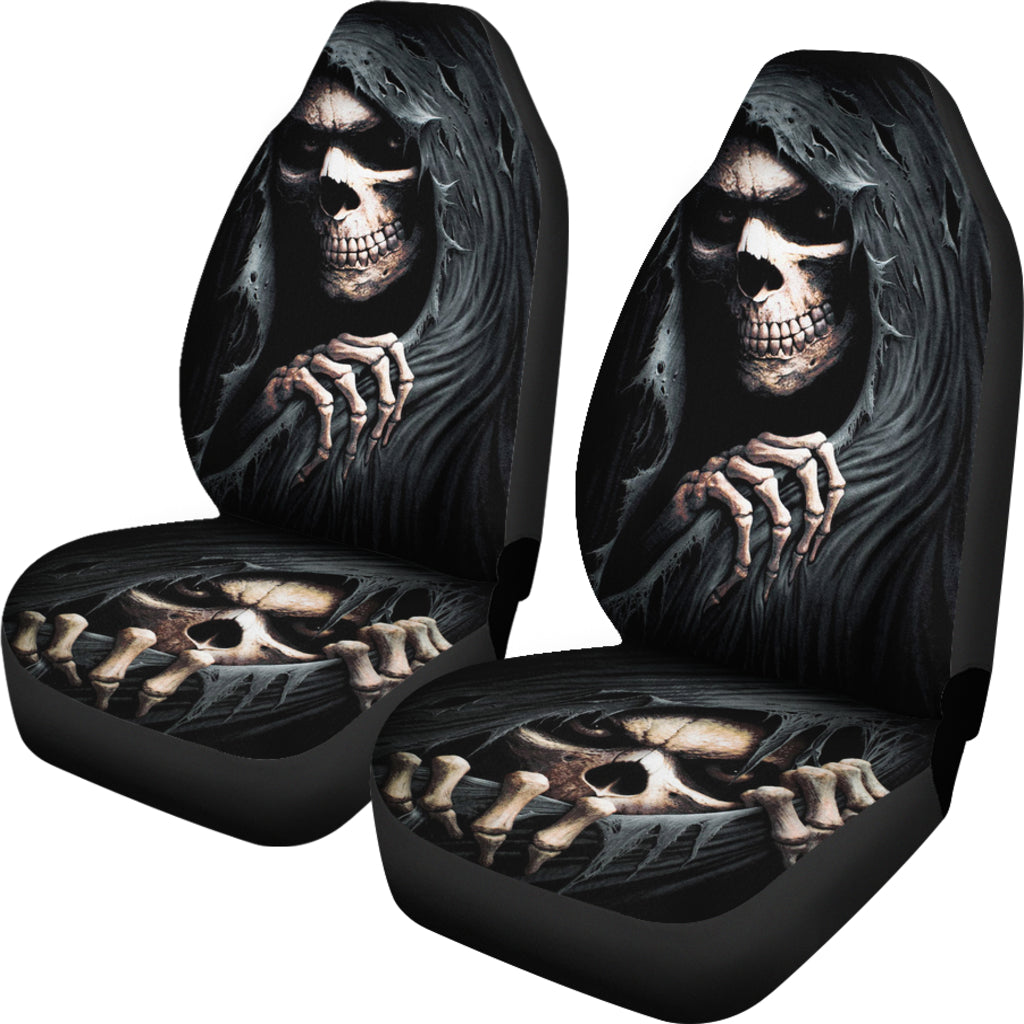 Set of 2 pcs grim reaper skull girl car seat covers