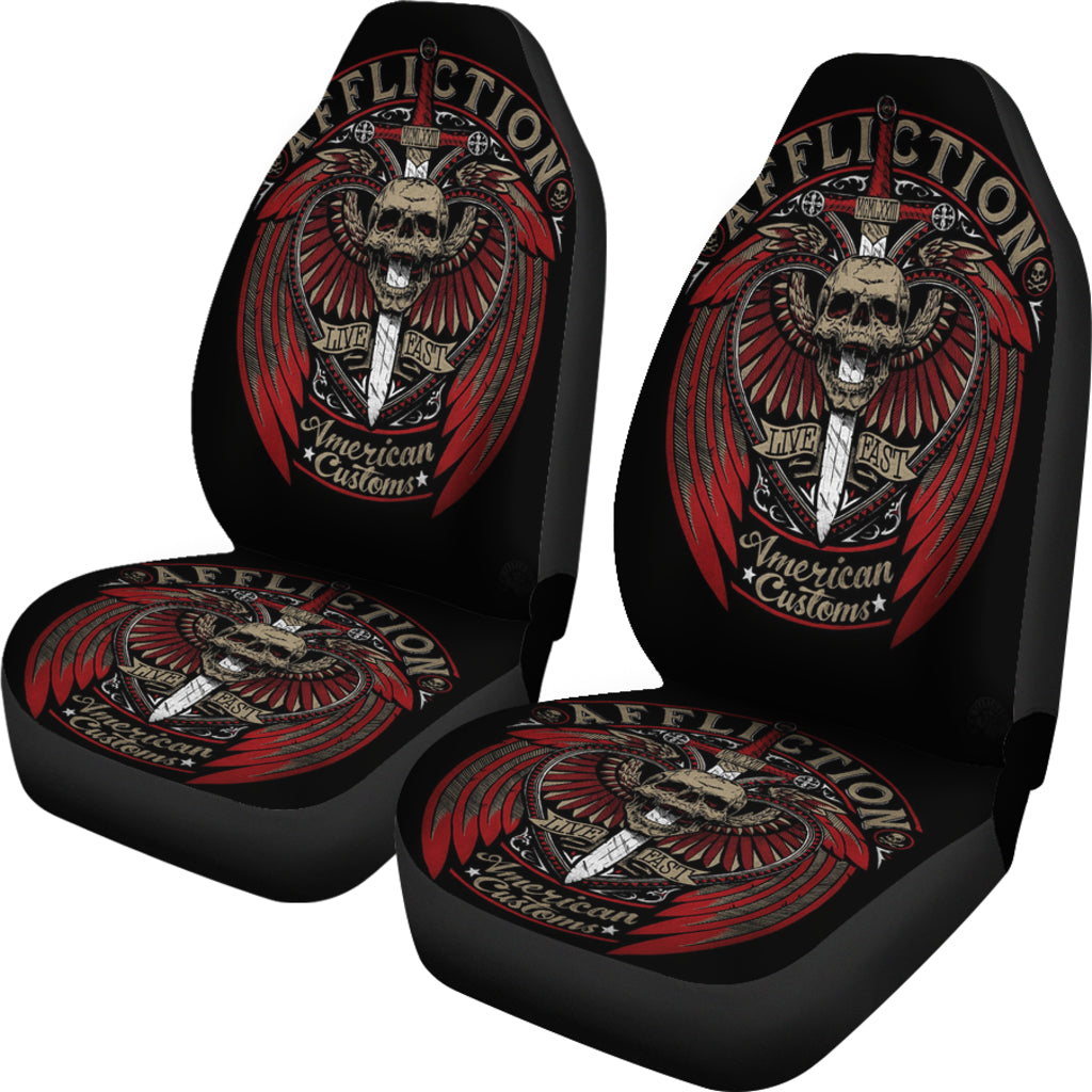 Set of 2 pcs - Skull Affliction Live East American Customs car seat cover