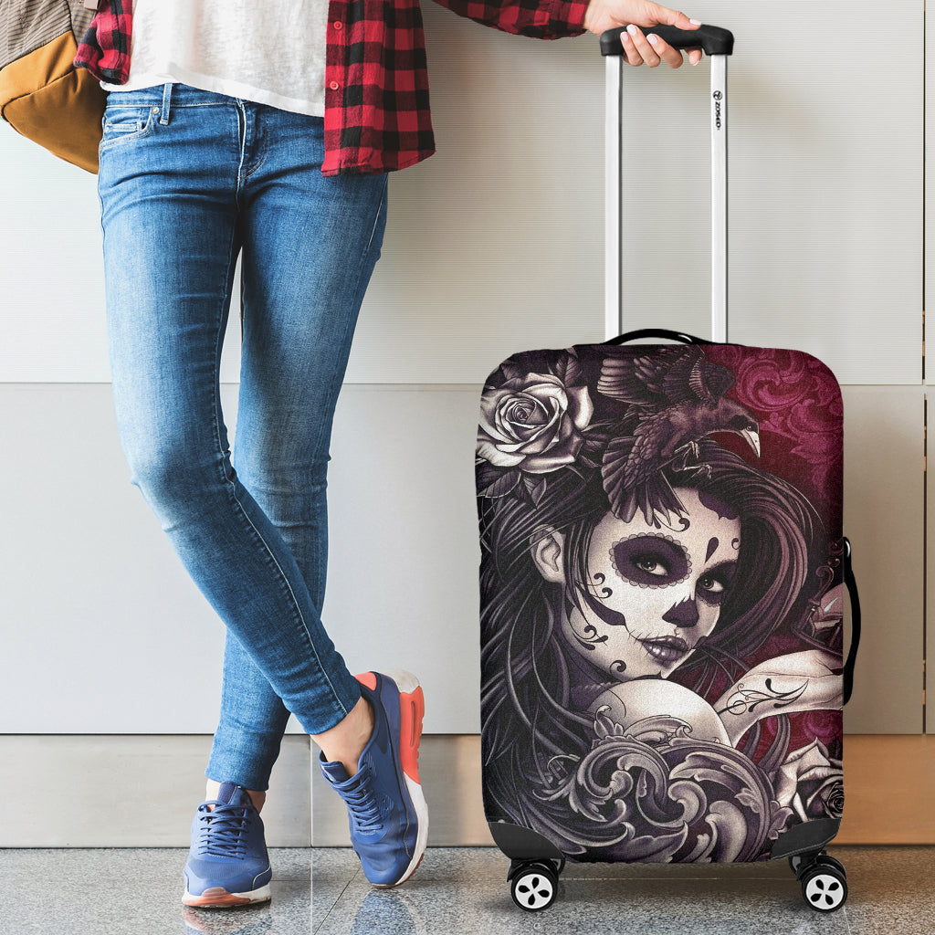 Sugar skull beautiful girl suitcase cover
