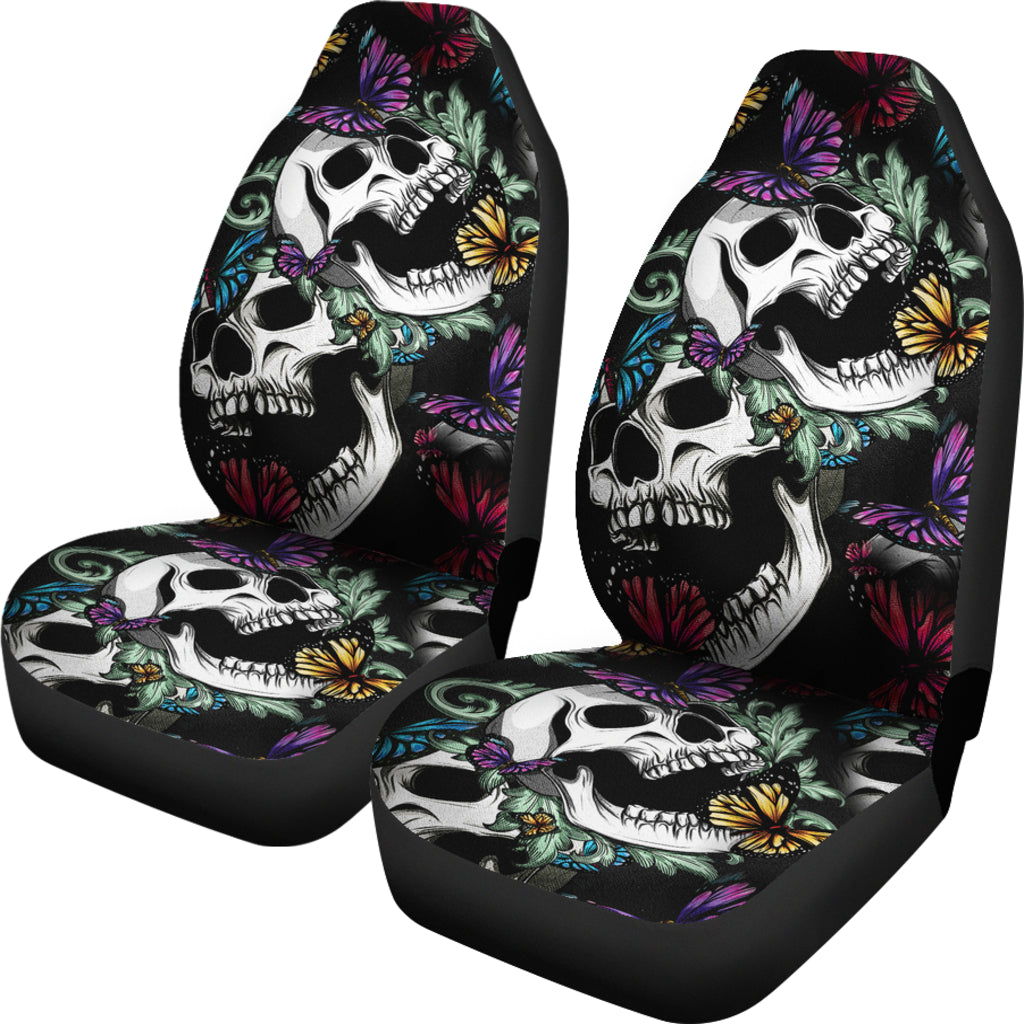 Set of 2 pcs skull girl floral car seat covers