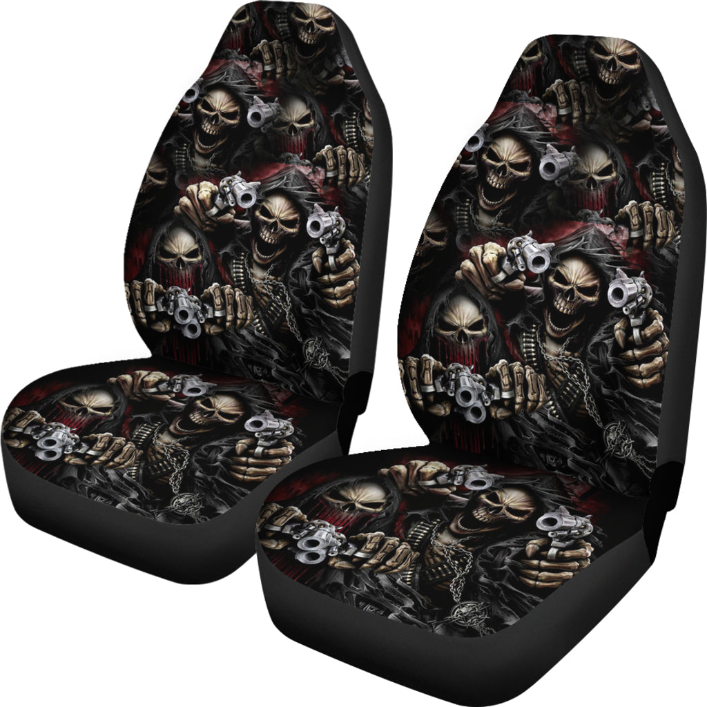 Set of 2 skull shooting car seat covers - Day of the dead