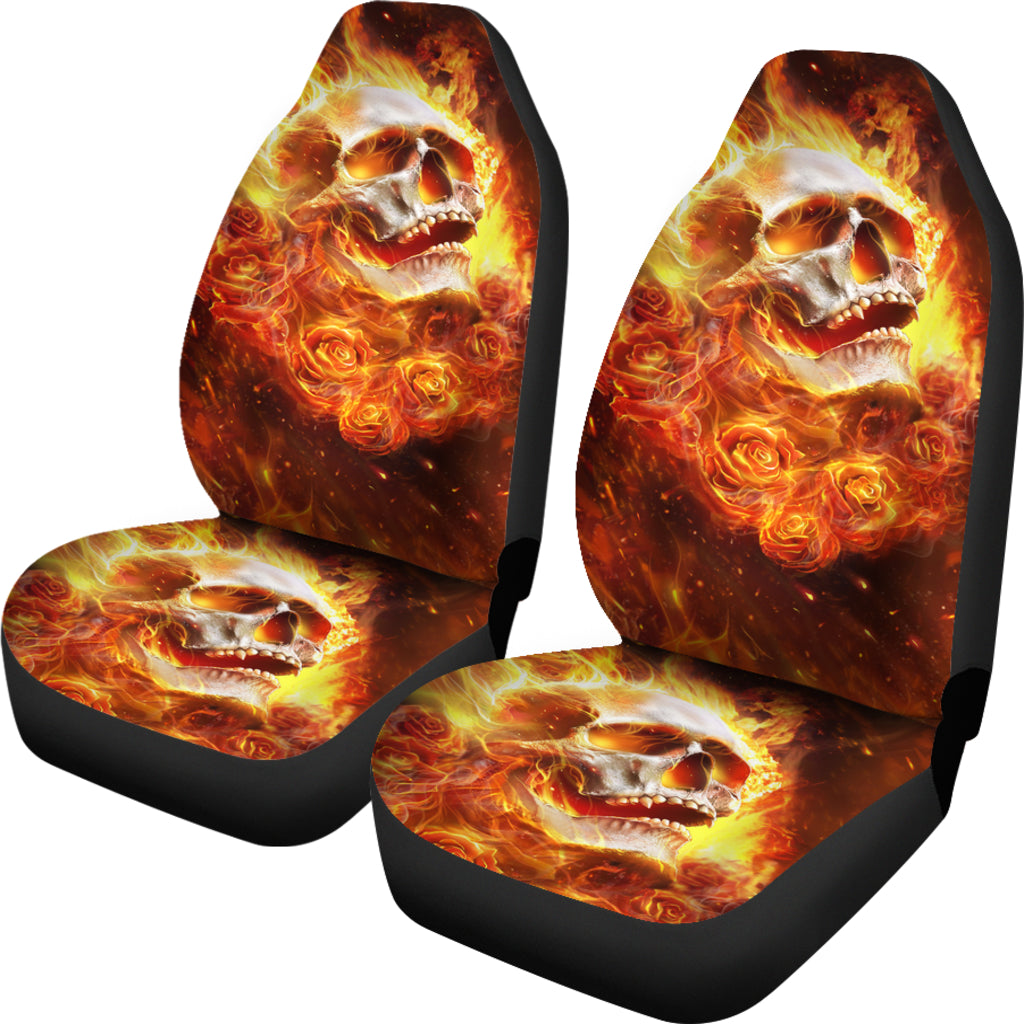 Set 2 pcs flaming skull fire skull seat cover sugar skulls