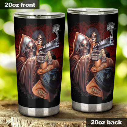 Grim reaper & girl tumbler cup mug