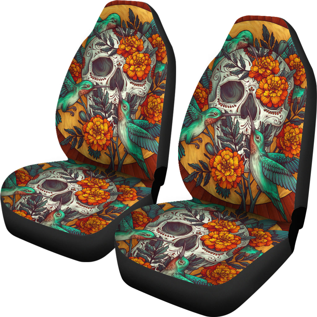 Set of 2 beautiful sugar skull car seat covers