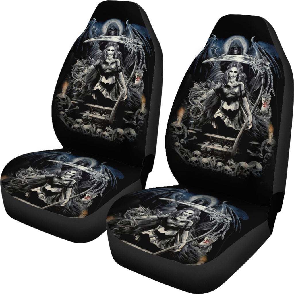 Set 2 pcs Gothic skull car seat covers