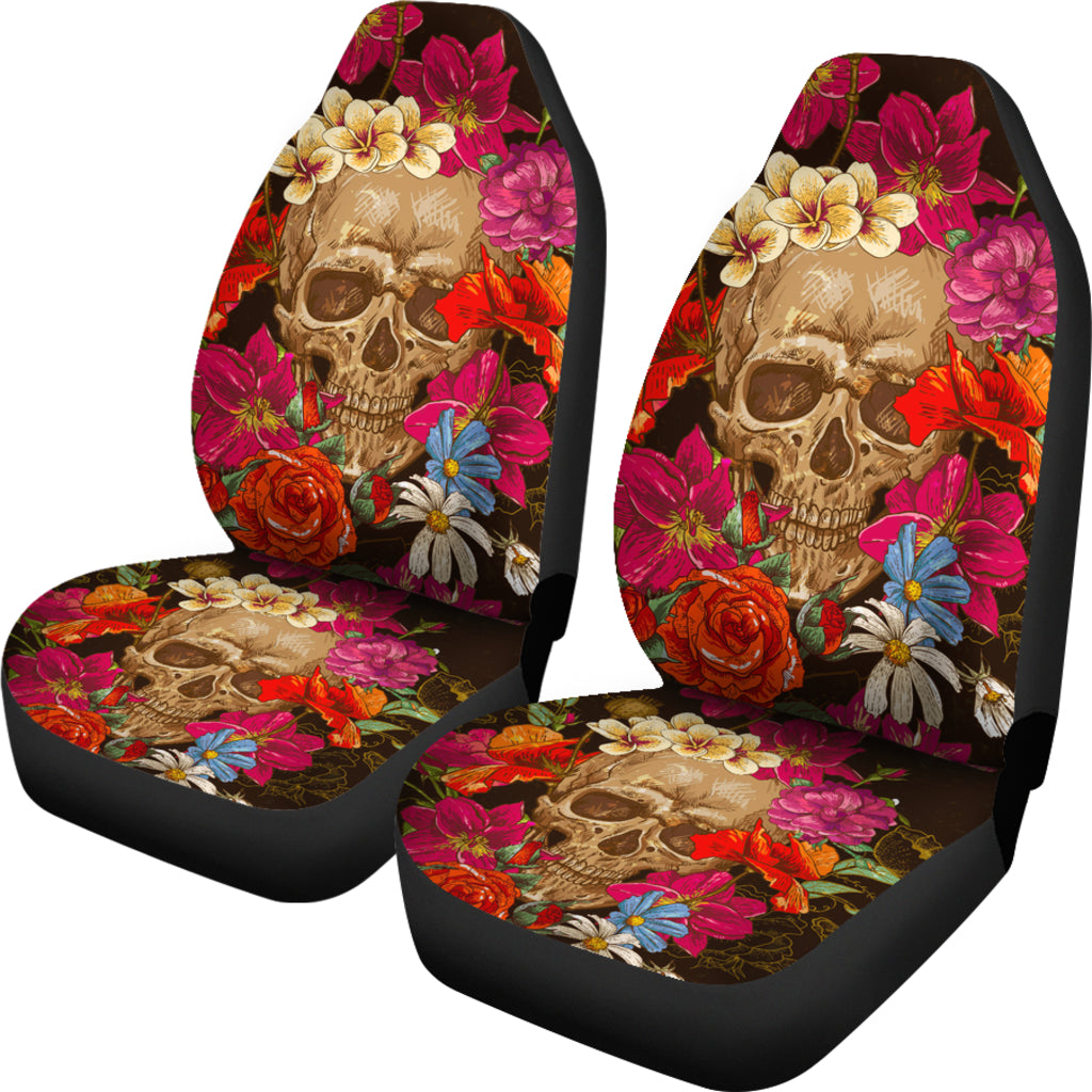 Set of 2 pcs floral skull car seat covers