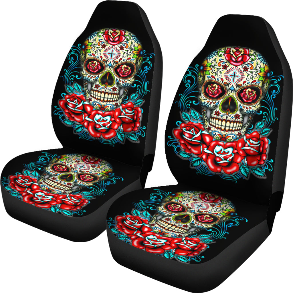 Set of 2 - Flower sugar skull seat covers