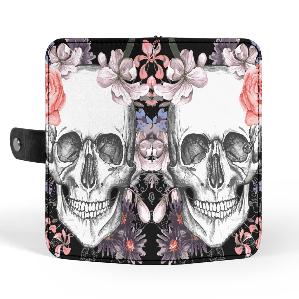 Floral skull wallet phone case