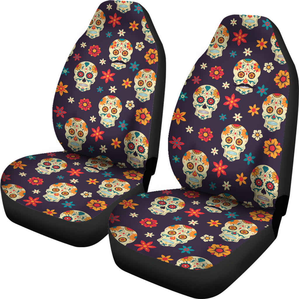 Set of 2 pcs Day of the dead sugar skull seat covers