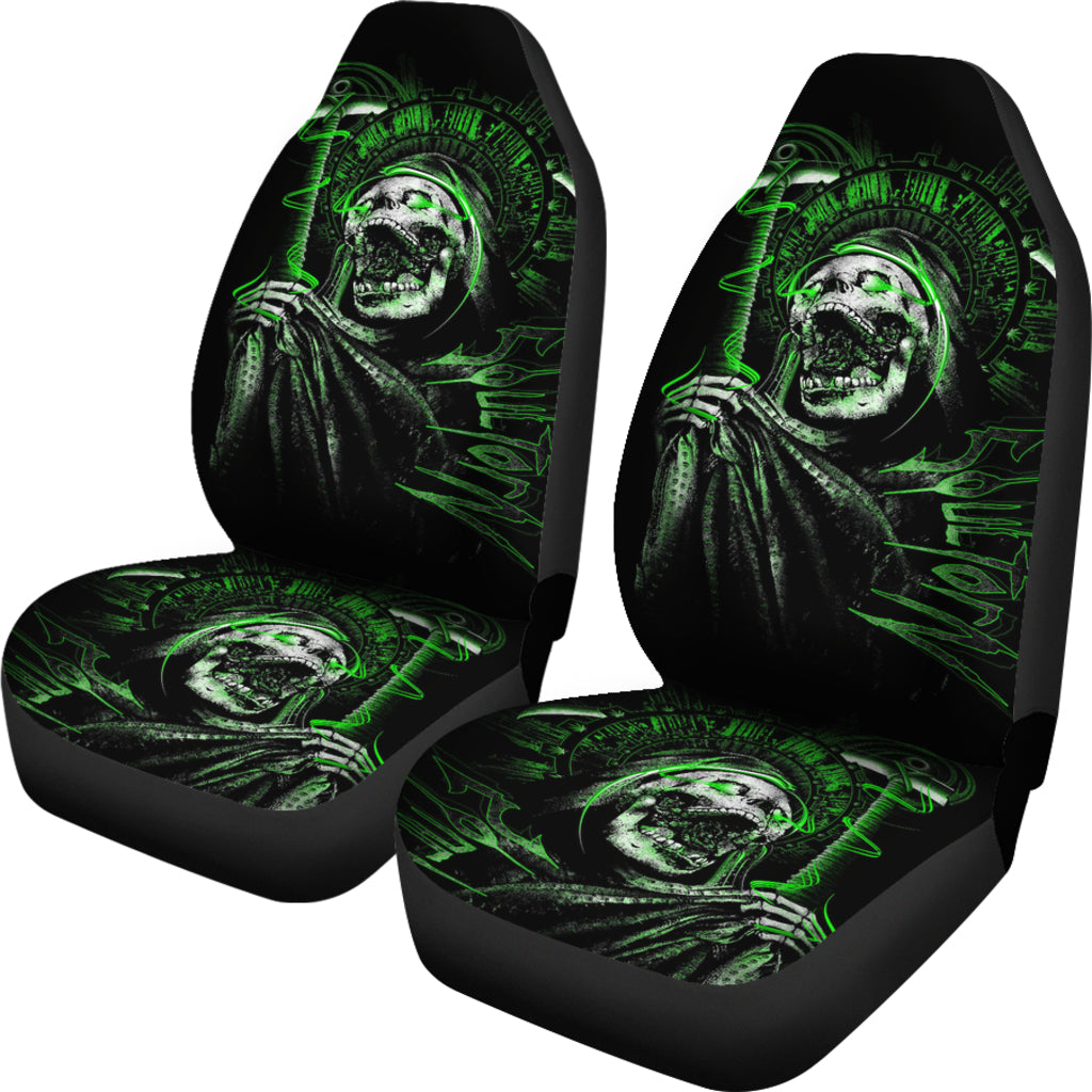 Set 2 pcs Gothic green skull car seat covers