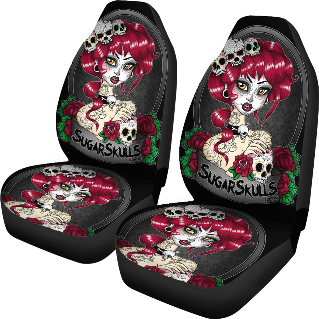 Set of 2 sugar skull car seat covers