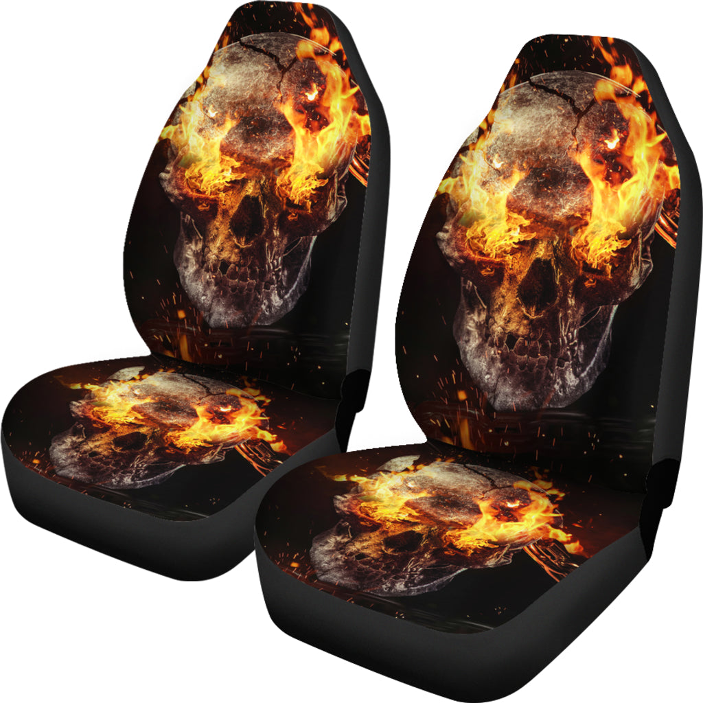 Set 2 pcs Gothic flaming skull car seat covers