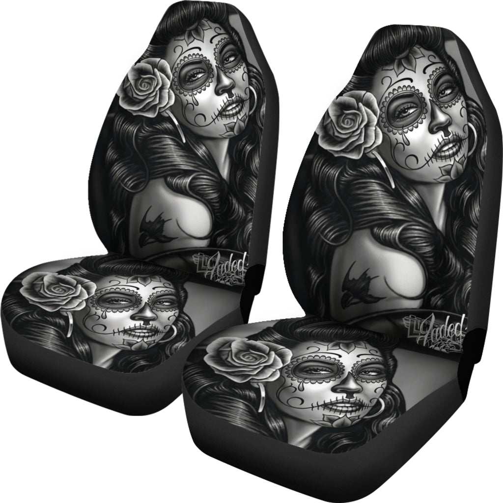 Set 2 pcs beautiful girl seat cover sugar skulls