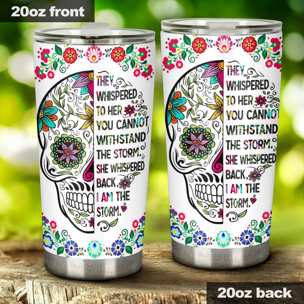 Dia de los muertos skull tumbler, sugar skull girl beer mug, candy skull coffee mug, mexican skull freezer Mug, day of the dead tumbler