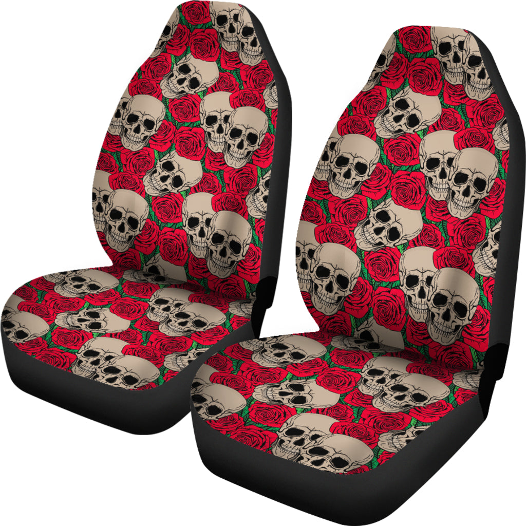 Set of 2 floral sugar skull seat covers Day of the dead