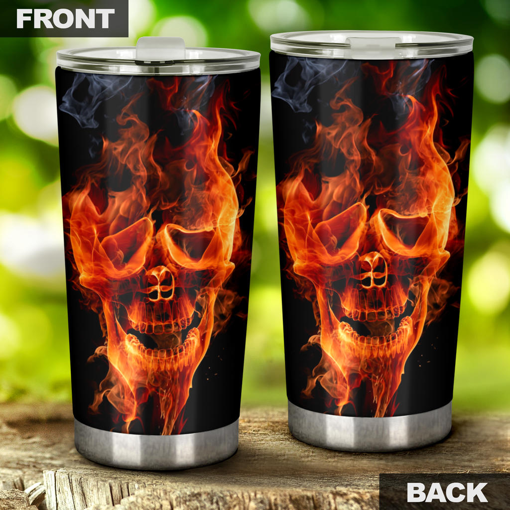 Flaming skull tumbler cup