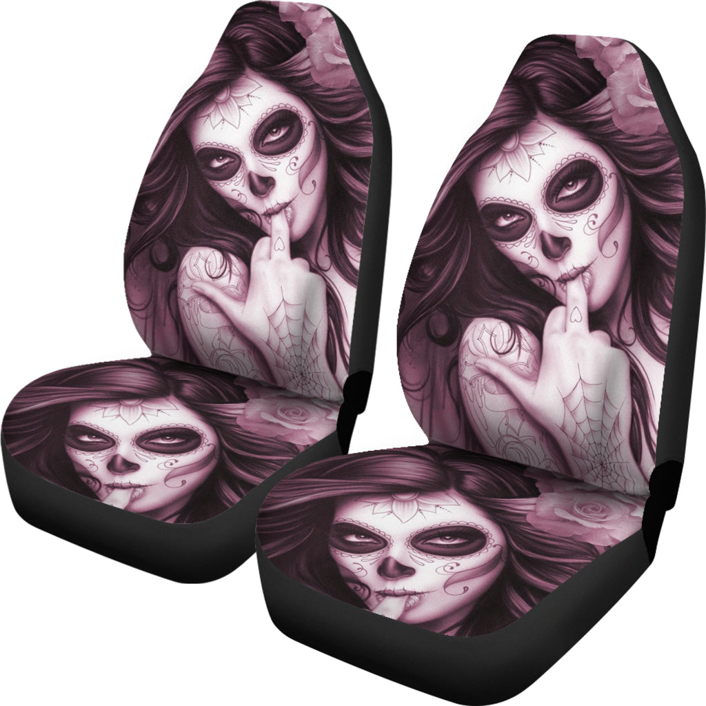 Set of 2 pcs skull girl car seat covers