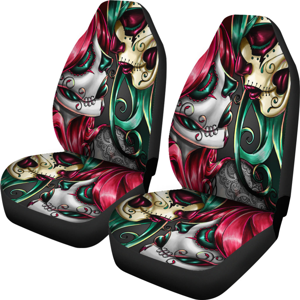 Set of 2 sugar skull girl car seat covers