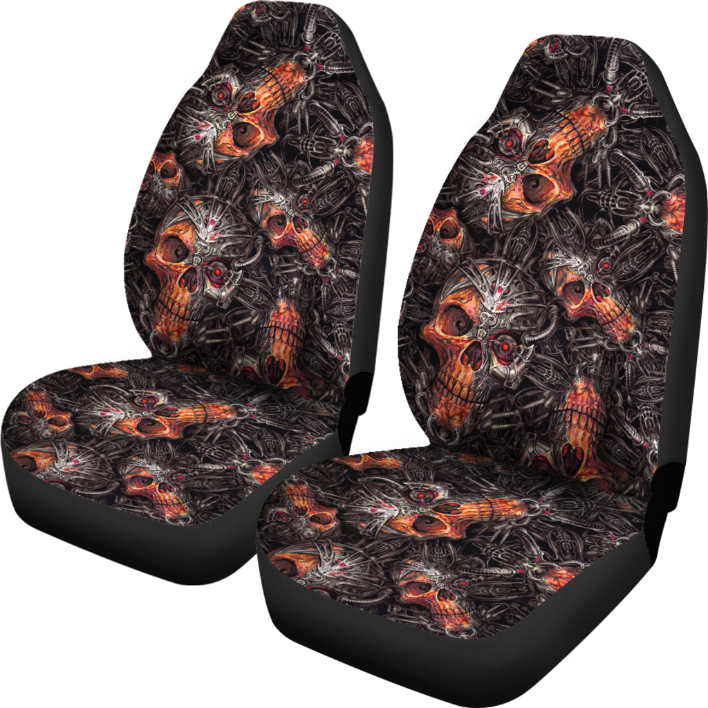 Set of 2 Flaming skulls car seat covers