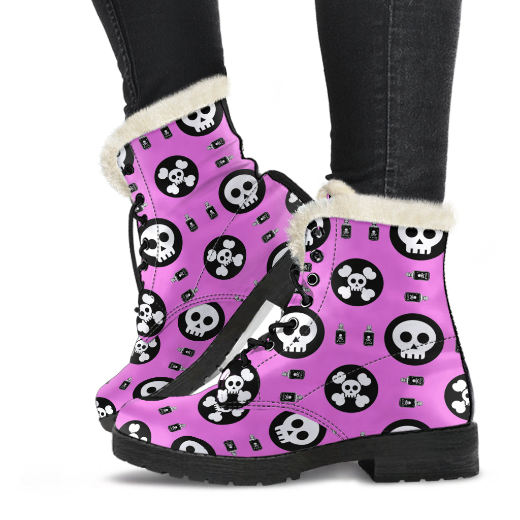 Skulls and Potion Faux Fur Leather Boots