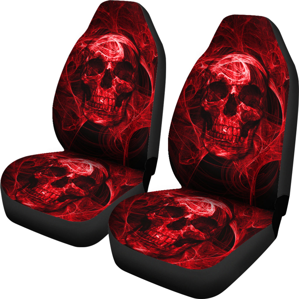 Set of 2 flaming fire red skull car seat covers