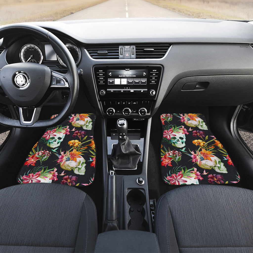 Set of 4 pcs floral sugar skull car mat