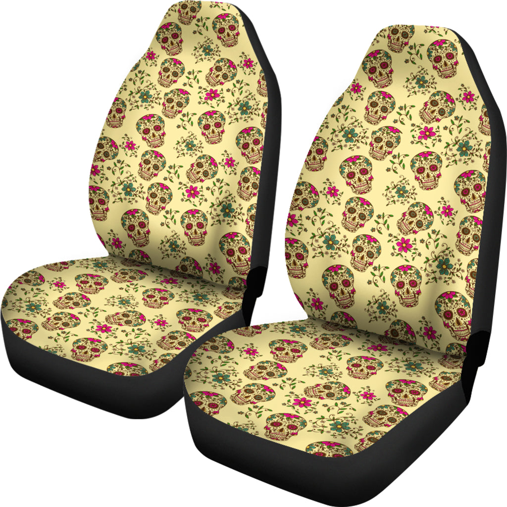 Set of 2 Day of the dead sugar skull car seat cover