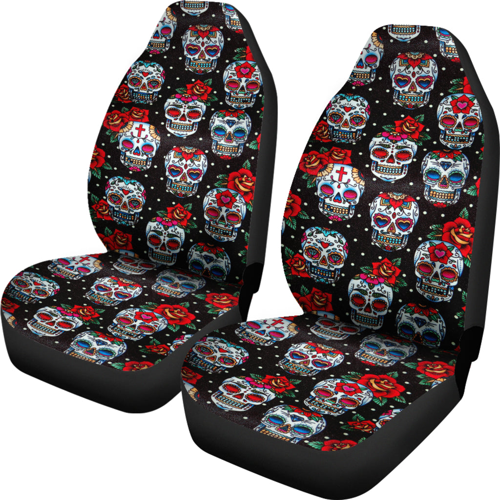 Set of 2 floral sugar skull seat covers