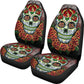 Set of 2 pcs floral sugar skull car seat covers