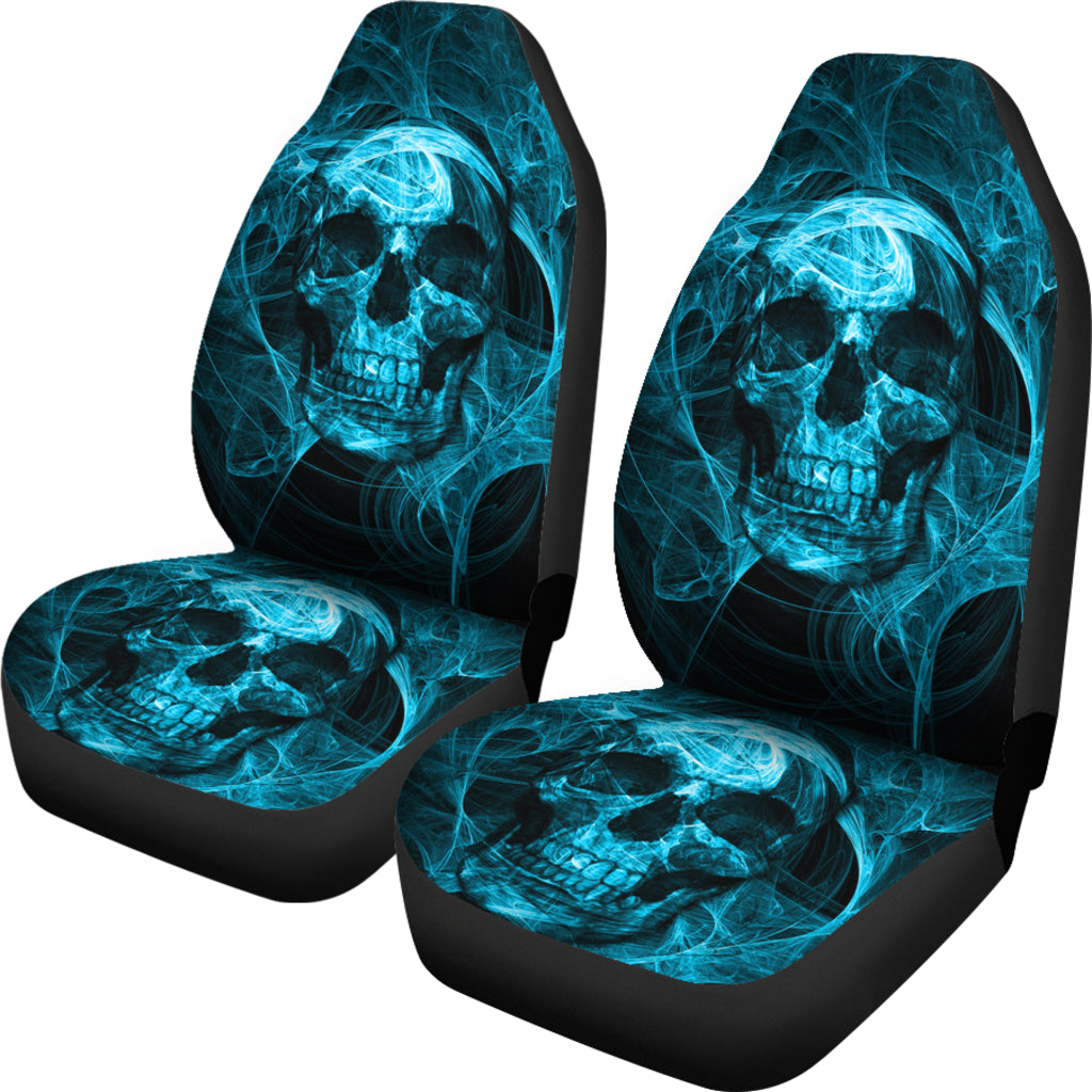 Set of 2 pcs seat cover flaming skull gothic car seat cover