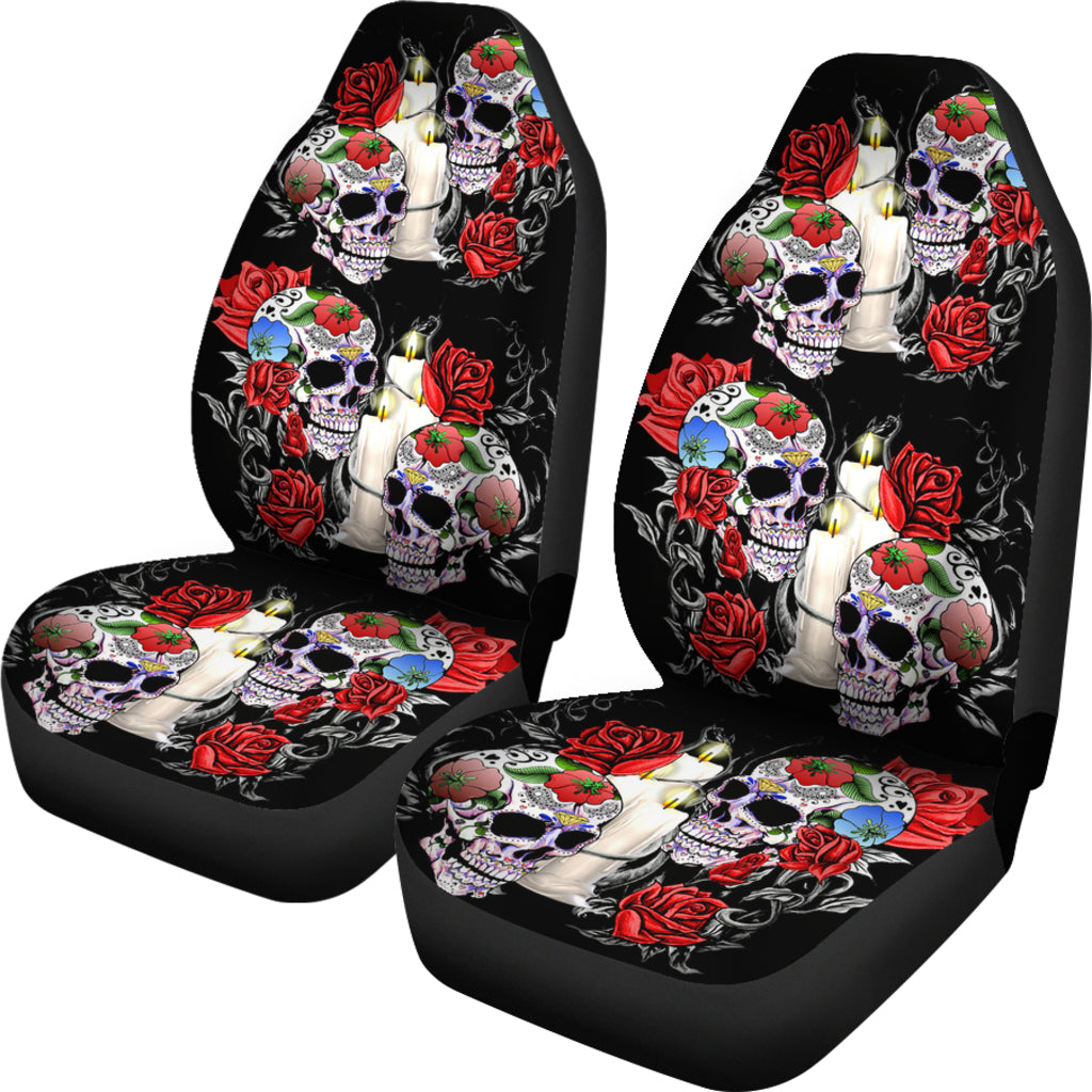 Set 2 pcs sugar skull car seat cover