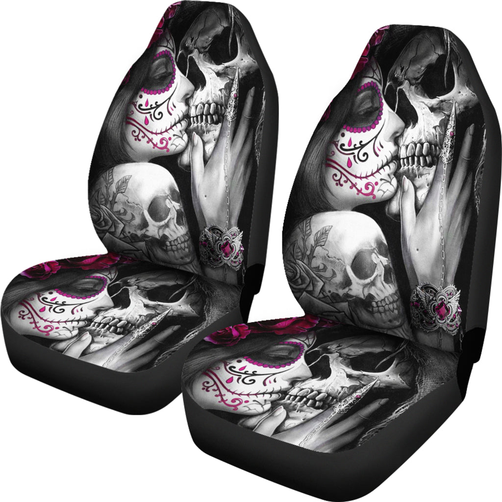 Set of 2 pcs skull girl kiss grim reaper car seat covers
