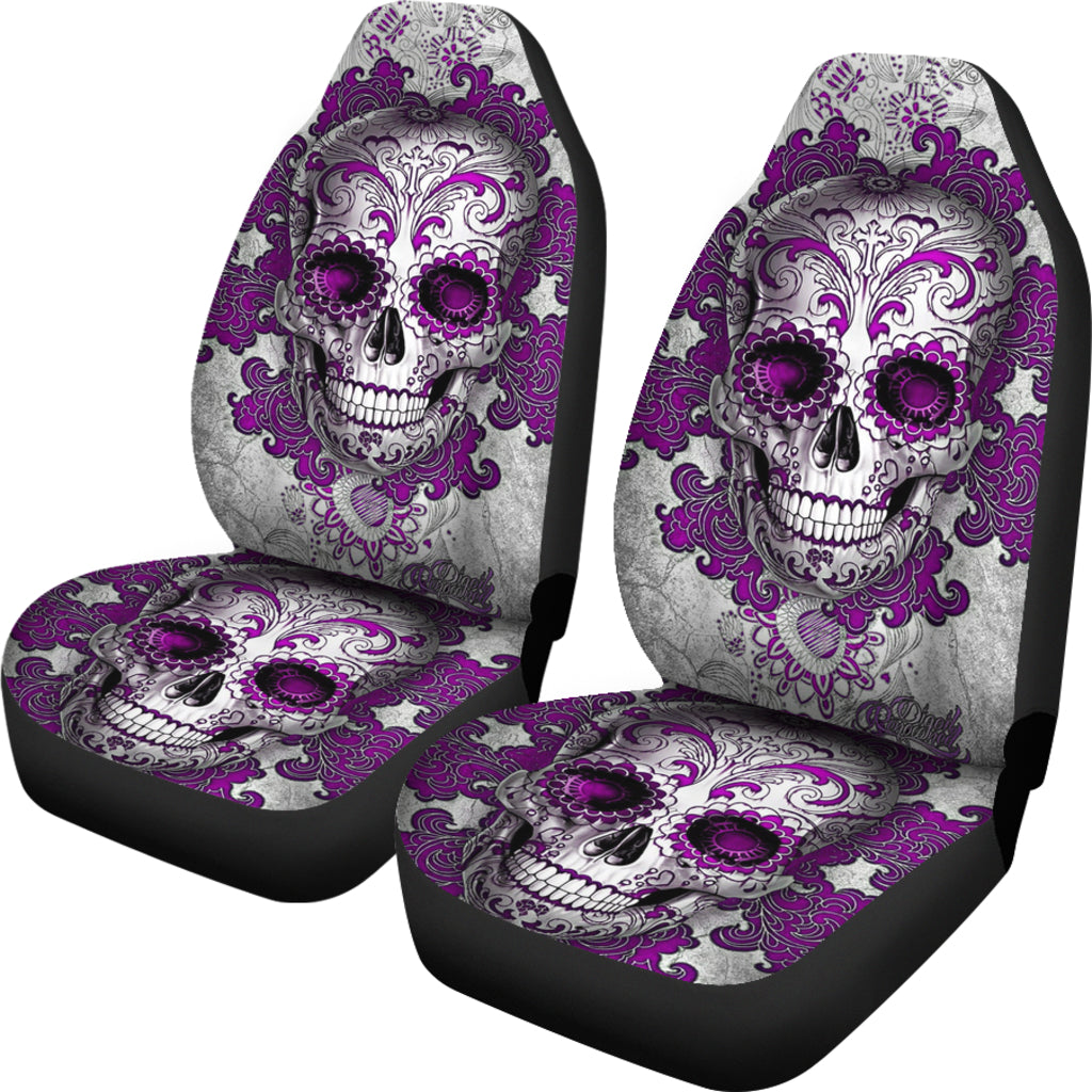 Set of 2 sugar skull day of the dead car seat covers