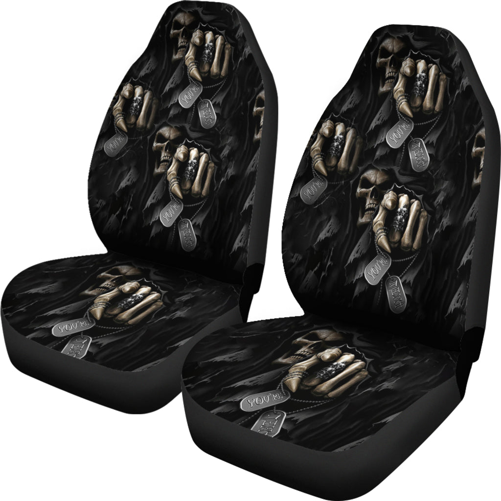 Set 2 pcs - You're next skull Gothic grim reaper car seat cover sugar skulls