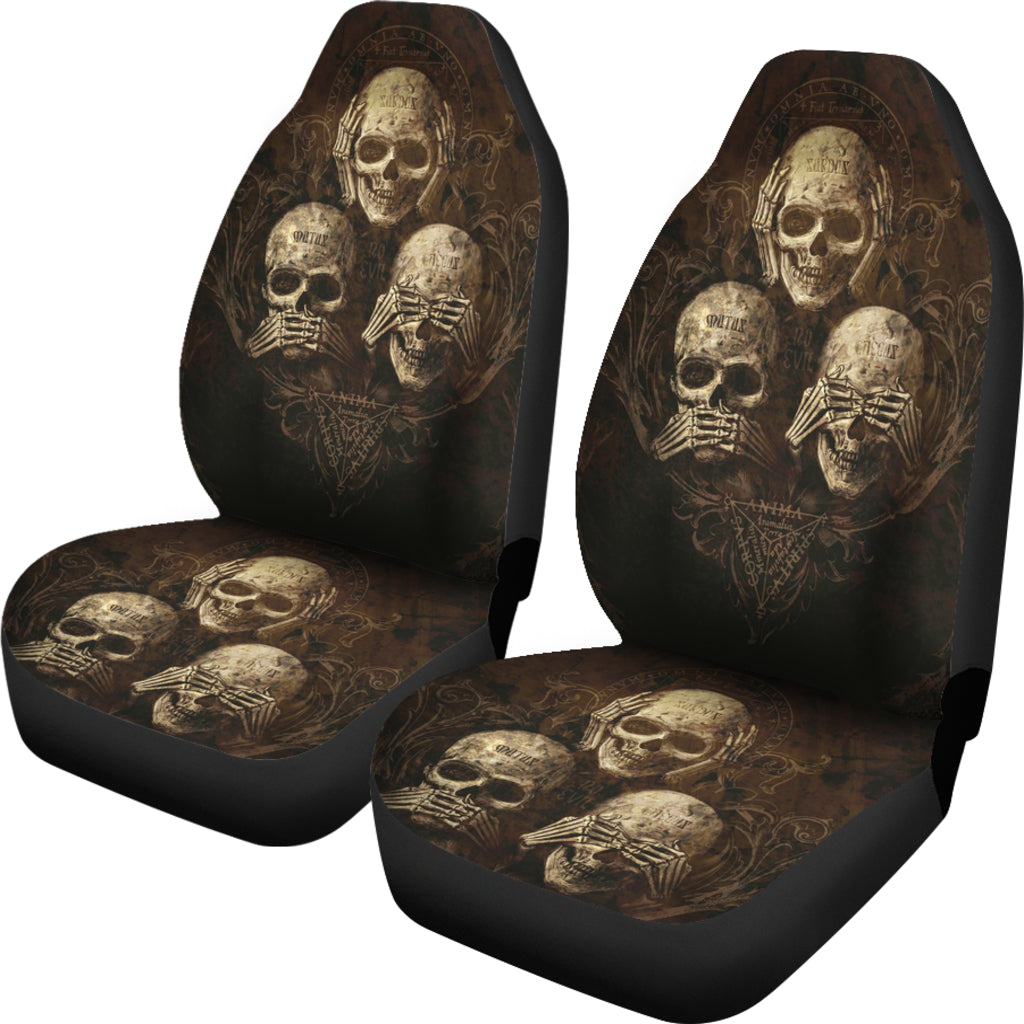 Set of 2 pcs - No hear no see no speak skull car seat covers