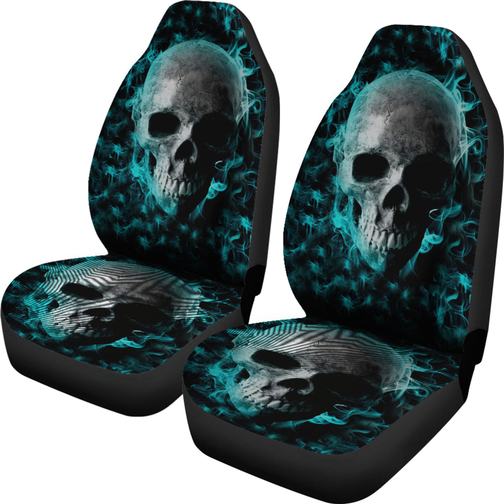 Set of 2 pcs - Skull Gothic Horror Flaming Fire Halloween skull car seat covers