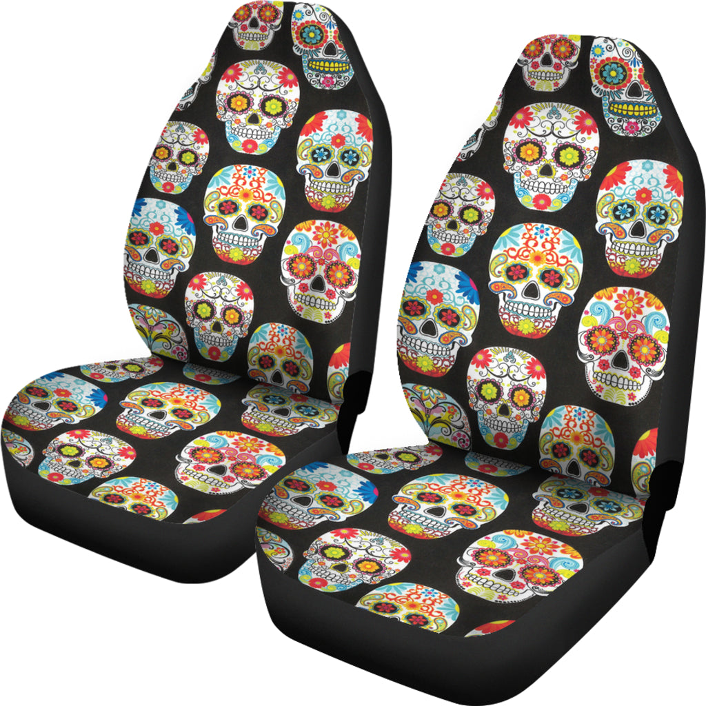 Set of 2 pcs sugar skull day of the dead car seat covers